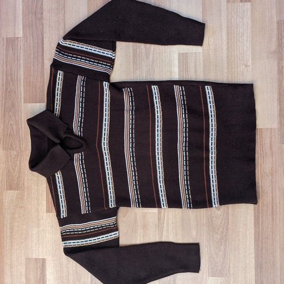 Vintage 70's brown knit collared pullover shirt - Picture 1 of 8